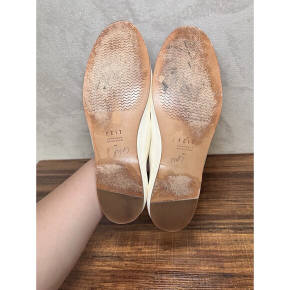 FEIT Handsewn Slippers White Leather Slip Ons Loafers Formal Quiet Luxury US 10 - Picture 6 of 11